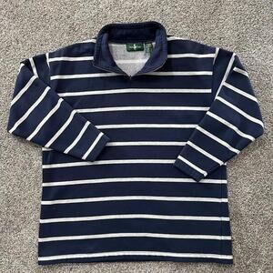 Hunt Club‎ pullover 1/4 zip Large blue white stripes vintage